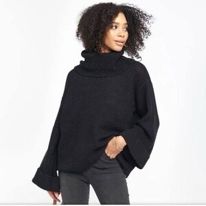 Show Me Your Mumu Hicks Waffle Knit Sweater Black Oversized Classic Turtleneck